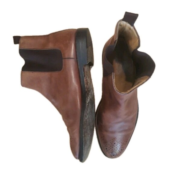 Polo Ralph Lauren Boots Chelsea Mens Brown Brogue Leather Italy 11 D - Picture 1 of 16